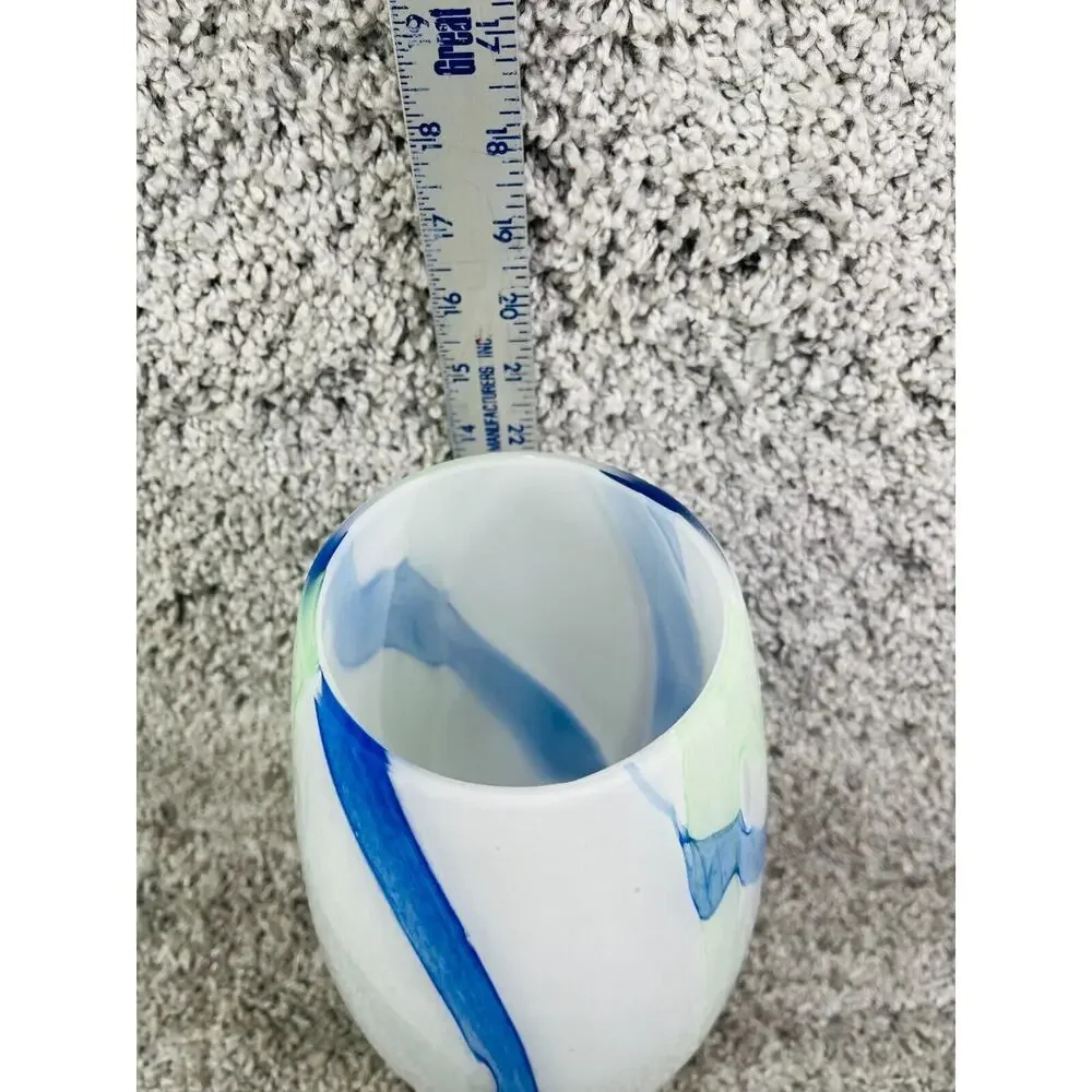 Art Deco Abstract White Blue Ceramic Glass Oval Vase